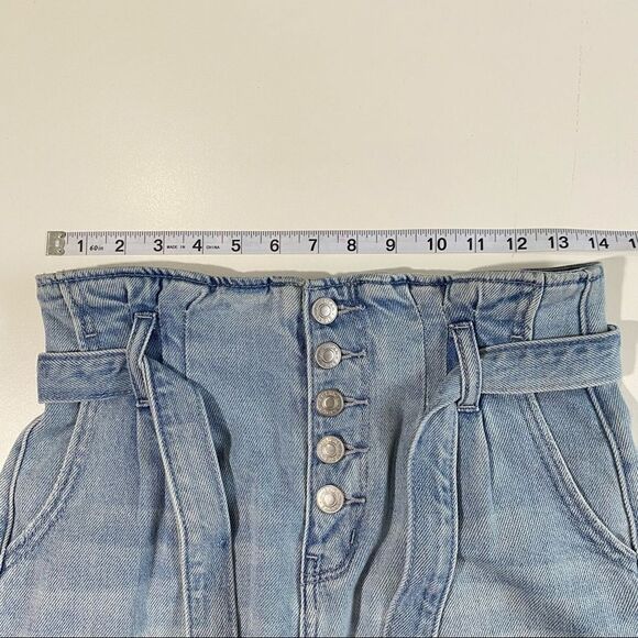 American Eagle Mom Shorts Belted Paper Bag Waist Button Fly Blue Sz 00 - Picture 6 of 14